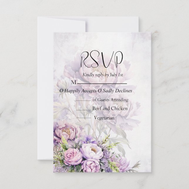Watercolor Lavender Peony Bröllop OSA Kort (Framsida)