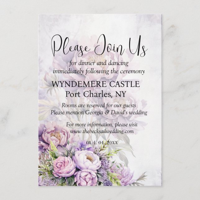 Watercolor Lavender Peony QR Code Bröllop Tilläggskort (Framsida)