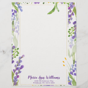 Watercolor Lavender Personlig Letterhead Brevhuvud