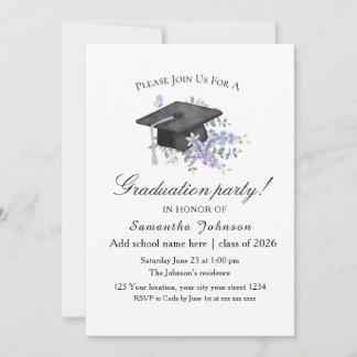 Watercolor Lavender  Purple Floral Graduation  Inbjudningar