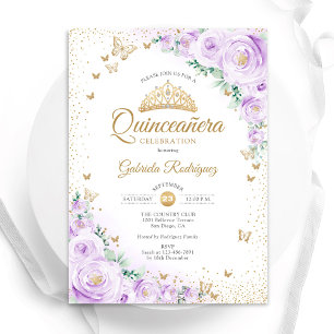 Watercolor Lavender Purple Floral Quinceanera Inbjudningar