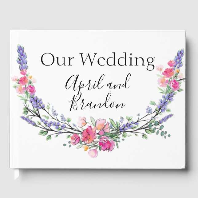 Watercolor Lavender Rosa Vild Ro och Eucalyptus Gästböcker (Framsida)