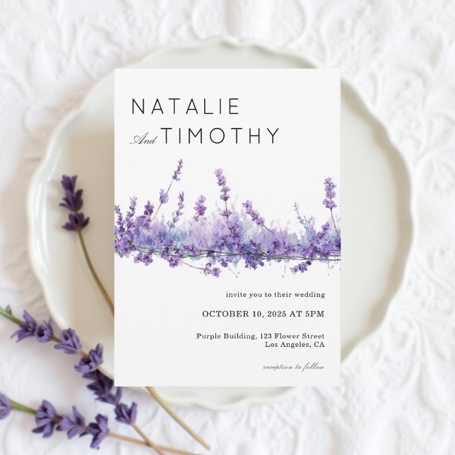 Watercolor Lavender Rustic Boho Botanical Wedding  Inbjudningar (Skapare uppladdad)