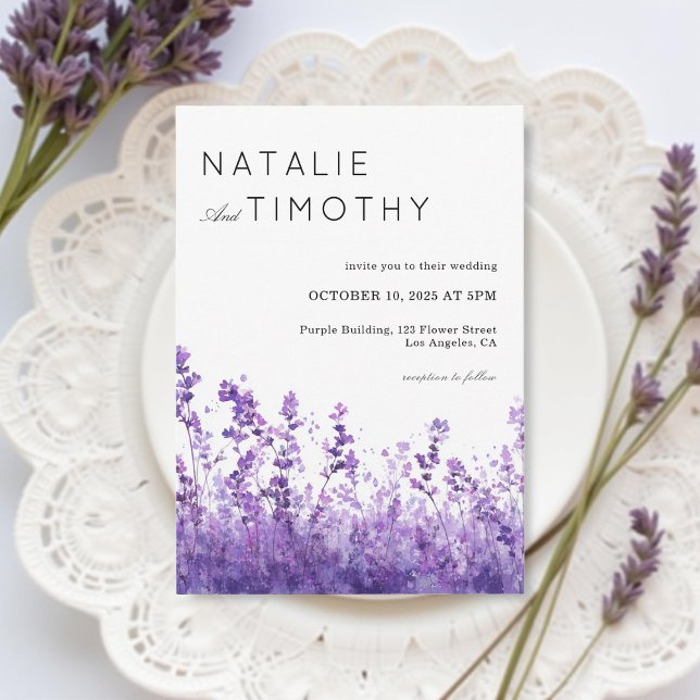 Watercolor Lavender Rustic Boho Botanical Wedding  Inbjudningar (Skapare uppladdad)