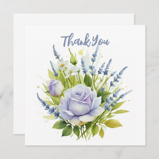 Watercolor Lavender Wildblommor Tack Kort (Fram/baksida)