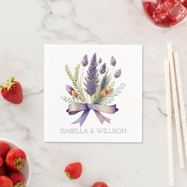 Watercolor Lavenders Bouquet Bröllop Pappersservett (Insitu)