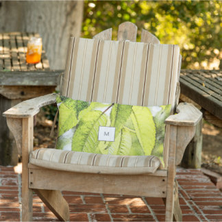 Watercolor leaves pattern monogrammed outdoor lumbarkudde