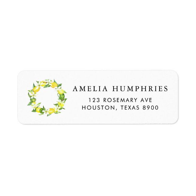 Watercolor Lemon Blommars Wandefrand Bröllop Returadress Etikett (Framsidan)