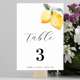 Watercolor Lemon Blommigt Italienska Bröllop Bordsnummer