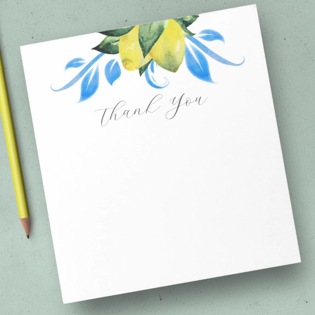 Watercolor Lemon Botanical Tack Anteckningsblock (notepad lemon watercolor botanical yellow and blue leaves)