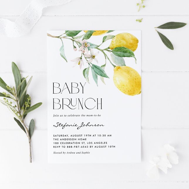 Watercolor Lemon Bouquet Summer Baby Brunch Inbjudningar (Skapare uppladdad)