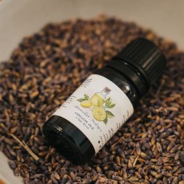 Watercolor Lemon Citrus Essential Oils Flaska Adressetikett