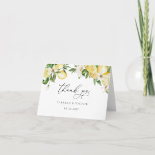 Watercolor Lemon Citrus Greenery Blommar Bröllop Tack Kort