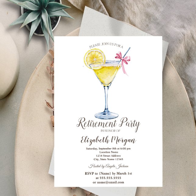 Watercolor Lemon Cocktail Polka dots Pension Inbjudningar (Skapare uppladdad)