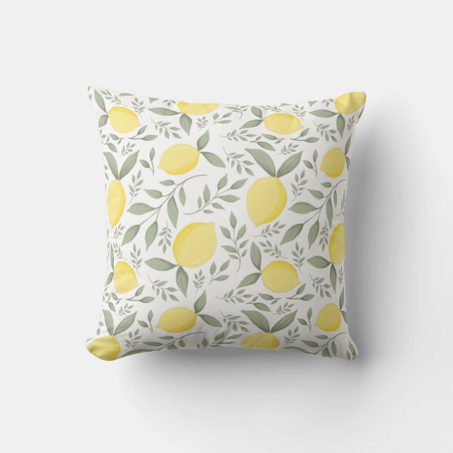 Watercolor Lemon Foliage Botanical Mönster Kudde (Framsida)
