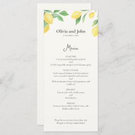 Watercolor Lemon Foliage Elegant Wedding Menu Meny