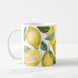 Watercolor Lemon Garden White Kaffemugg