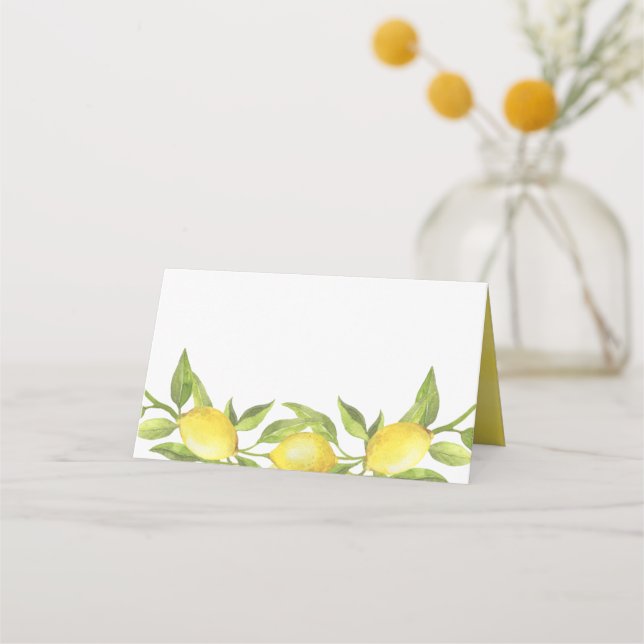 Watercolor Lemon Greenery Garland Bröllop Placeringskort (Framsida)