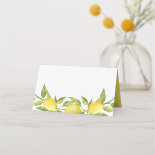 Watercolor Lemon Greenery Garland Bröllop Placeringskort