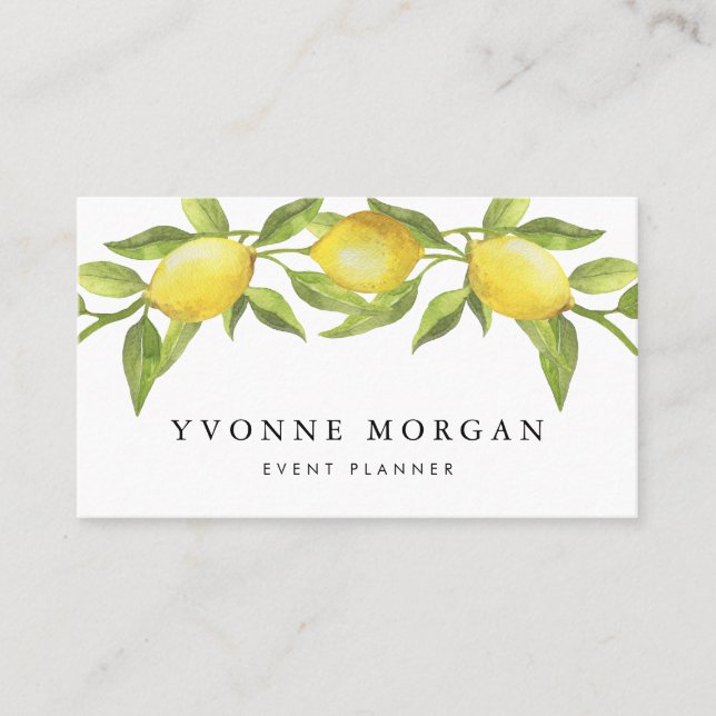 Watercolor Lemon Greenery Garland Rustic Visitkort (Framsida)