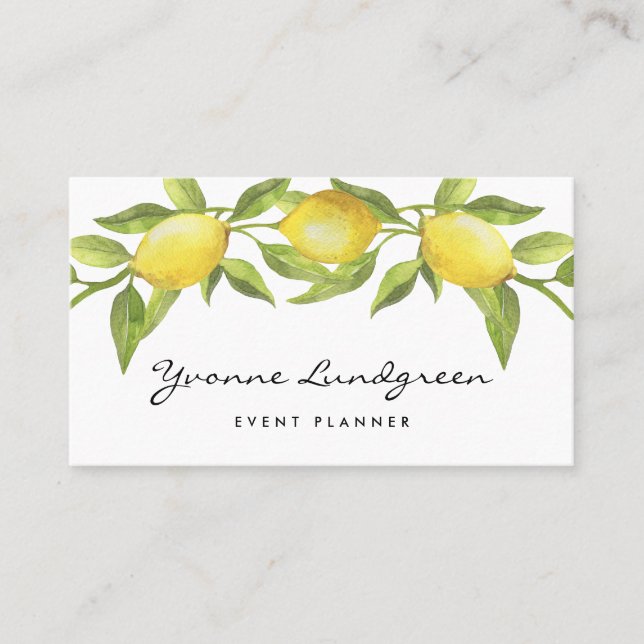 Watercolor Lemon Greenery Garland Script Visitkort (Framsida)