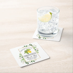Watercolor Lemon Greenery Guld Limoncello Underlägg Papper Kvadrat