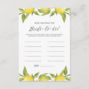 Watercolor Lemon Greenery Hur gammal var Bride? Tilläggskort
