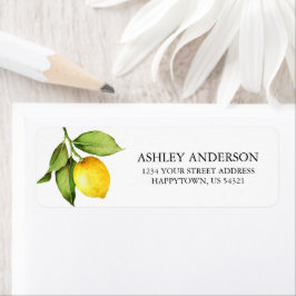 Watercolor Lemon Greenery Returadress Etikett