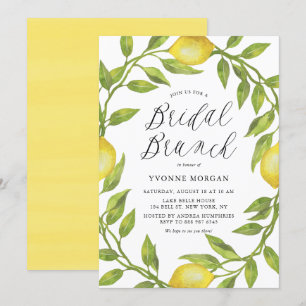 Watercolor Lemon Greenery WAN Möhippa Brunch Inbjudningar