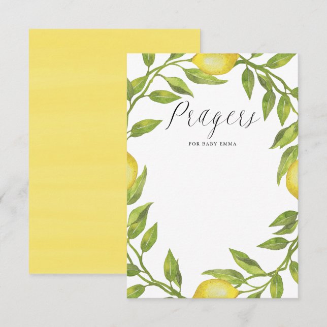 Watercolor Lemon Greenery Wandböner för Baby Tilläggskort (Fram/baksida)
