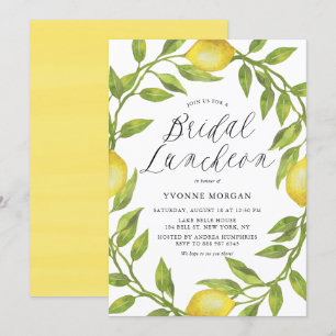 Watercolor Lemon Greenery Wandey Möhippa Luncheon Inbjudningar