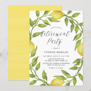 Watercolor Lemon Greenery Wandey Pension Party Inbjudningar