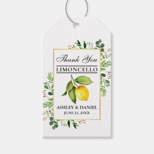 Watercolor Lemon Guld Limoncello Bröllop Presentetikett