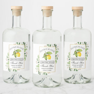 Watercolor Lemon Guld Limoncello Spritflaskor Etikett
