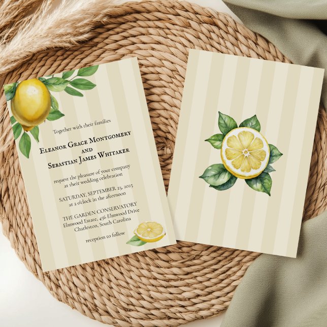 Watercolor Lemon Gult Citrus Rustic Bröllop Inbjudningar (Skapare uppladdad)