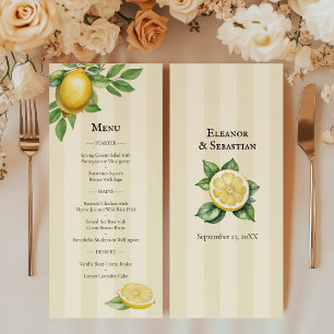 Watercolor Lemon Gult Citrus Rustic Bröllop Menu Meny