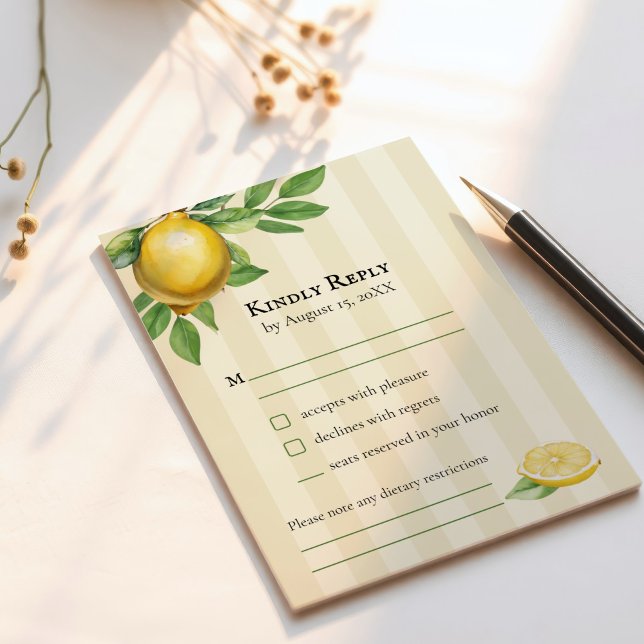 Watercolor Lemon Gult Citrus Rustic Bröllop OSA Kort (Skapare uppladdad)