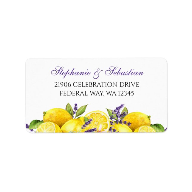 Watercolor Lemon Lavender Boho Adress Adressetikett (Framsidan)