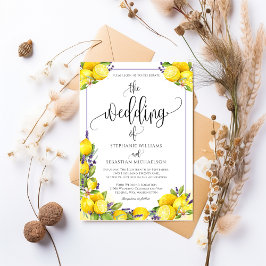 Watercolor Lemon Lavender Boho Bröllop Inbjudningar