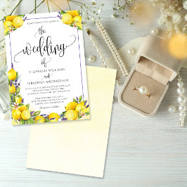 Watercolor Lemon Lavender Boho Bröllop Inbjudningar