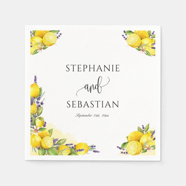 Watercolor Lemon Lavender Boho Pappersservett (Framsidan)