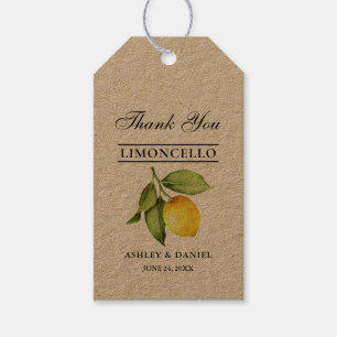 Watercolor Lemon Limoncello Bröllop Kraft Presentetikett