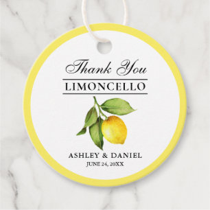 Watercolor Lemon Limoncello Round Bröllop Gåvor Etiketter