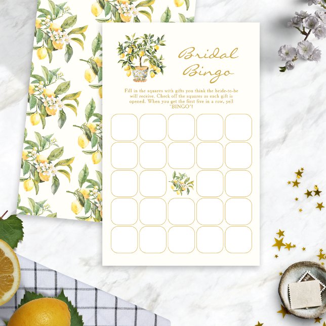 Watercolor Lemon Möhippa Bingo (Watercolor Lemon Floral Bridal Bingo Game by Painted Paperie
)