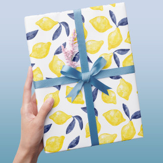 Watercolor Lemon Mönster Citrus Presentpapper