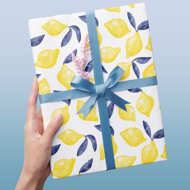 Watercolor Lemon Mönster Citrus Presentpapper (Watercolor lemon pattern gift wrapping paper)