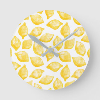 Watercolor Lemon Mönster Citrus Rund Klocka