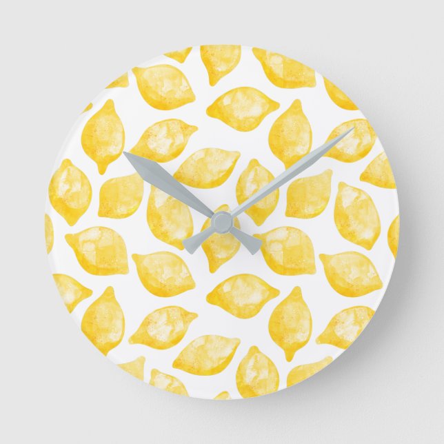Watercolor Lemon Mönster Citrus Rund Klocka (Framsida)