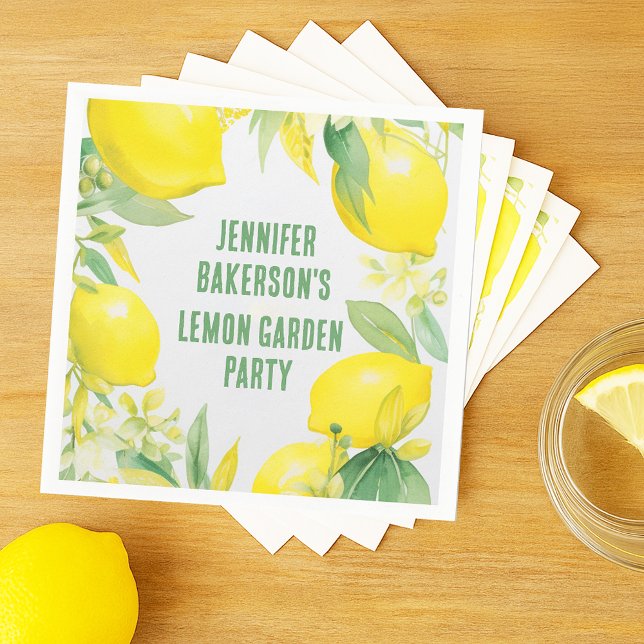 Watercolor Lemon Mönster Födelsedagsfest Pappersservett (Watercolor Lemon Pattern Birthday Party Napkins
)