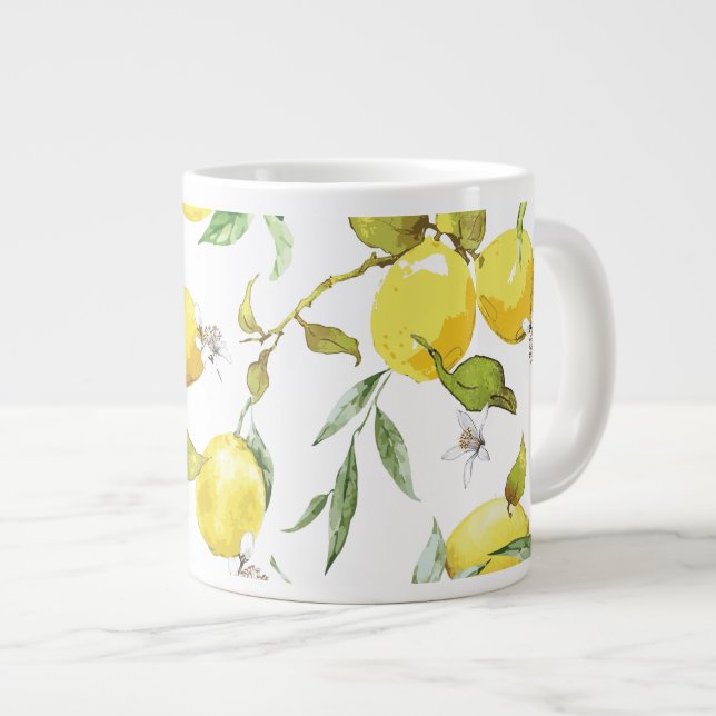 Watercolor Lemon Mönster Jumbo Mugg (Framsida höger)